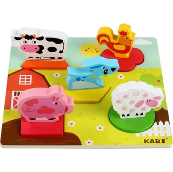 Dřevěná hračka KABI Barevná 3D dřevěná skládačka Farma, 36m+