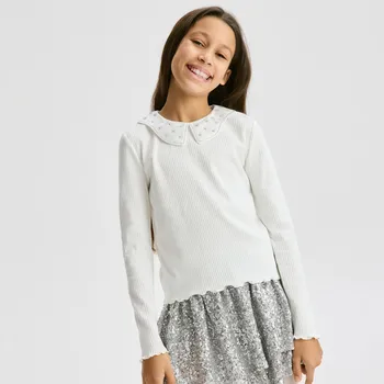 Reserved - Tričko s dlouhými rukávy a aplikací - krémová - 382FT-01X - 382FT-01X-116