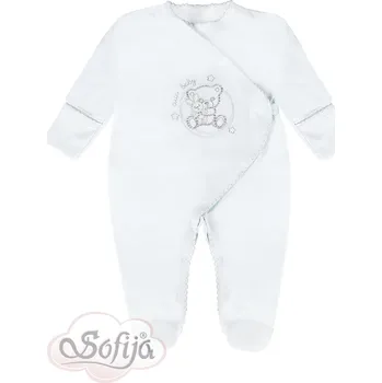 Kojenecký overall SOFIJA Overal na spaní rozpínací BOBO méďa Bílý s rukavičkami vel. 56cm
