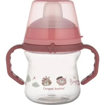 Kojenecká láhev CANPOL BABIES 56/612 Hrneček se silikonovým pítkem FirstCup BONJOUR PARIS 150ml růžový