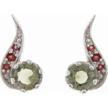 Náušnice My Moldavite Stříbrné náušnice s vltavíny a granáty 2118-2