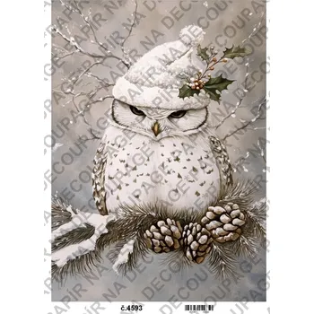 Umělecký papír Rýžový a soft papír na decoupage - Zimní vintage šedobéžová - KB4593 Materiál: Soft, Rozměr: A4