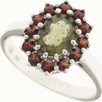 Prsten My Moldavite Stříbrný prsten s vltavínem a granáty 3075-2162 58 mm