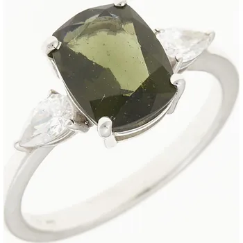 Prsten My Moldavite Stříbrný prsten s vltavínem a zirkony 983-12253 55 mm
