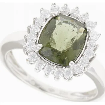 Prsten My Moldavite Stříbrný prsten s vltavínem a zirkony R13-13764 57 mm
