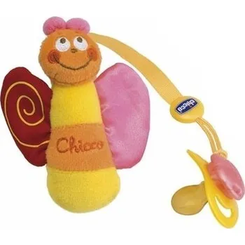 dudlíky CHICCO Řetízek na dudlík MOTÝLEK plyšové zvířátko pískací 0m+