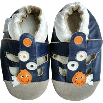 Capáčky HOPI HOP HOPI GO! Kožené capáčky sandálky RYBIČKY modro-bílé - M