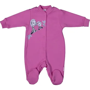 Kojenecký overall AMARO Overal na spaní s ťapkami ZEBRY - TM.RŮŽOVÝ vel. 68cm