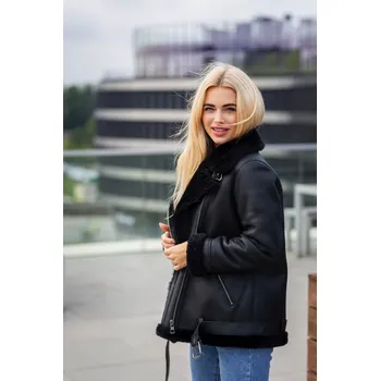 Dámská casual bunda Dámská černá kožešinová pilotka oversize. Kožich, dubeňák RENATA Velikost L