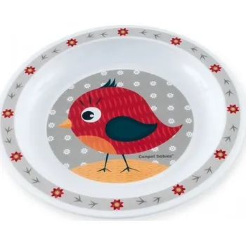 Talíř CANPOL BABIES 4/411 Plastový talíř mělký CUTE ANIMALS - ptáček červený