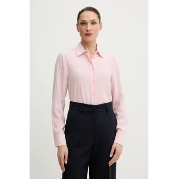 Dámské tričko Hedvábné tričko Weekend Max Mara CURVONE dámské, růžová barva, regular, s klasickým límcem, 2615111121600 03X, vel. 42