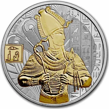 Stříbrná mince 1oz Bohové Egypta Osiris - Zlacená limitovaná edice