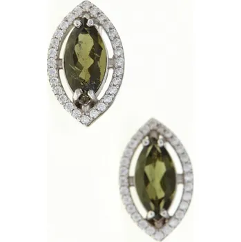 Náušnice My Moldavite Stříbrné náušnice s vltavíny a zirkony 052