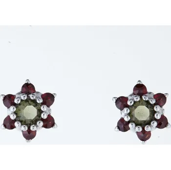 Náušnice My Moldavite Stříbrné náušnice s vltavíny a granáty 2007-2