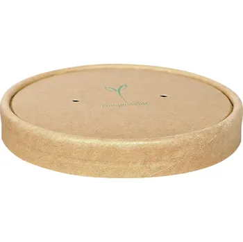 Jednorázové nádobí Víčko ke kelímku na polévku Nature Kraft, 9,7 cm - hnědá