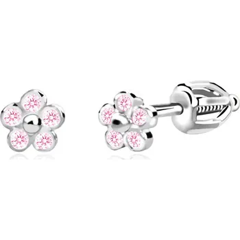 Náušnice Emmy’s | Dětské náušnice pomněnky | EM 70549 | z bílého zlata s kamínky růžovými | zapínání balónek