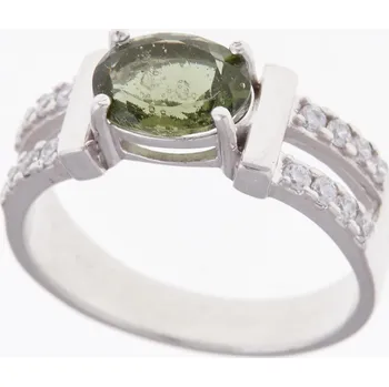 Prsten My Moldavite Stříbrný prsten s vltavínem a zirkony 611Z-8436 58 mm