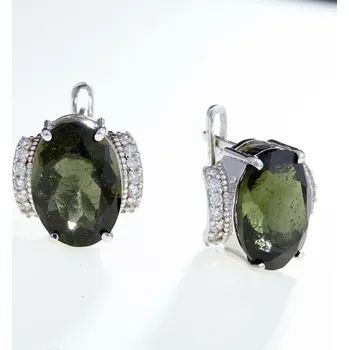 Náušnice My Moldavite Stříbrné náušnice s vltavíny a zirkony 021