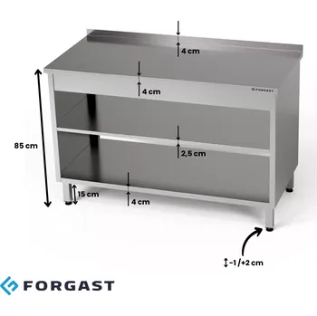 Dílenský stůl Nerezový pracovní stůl se 2 policemi 70x70x85 cm | FORGAST