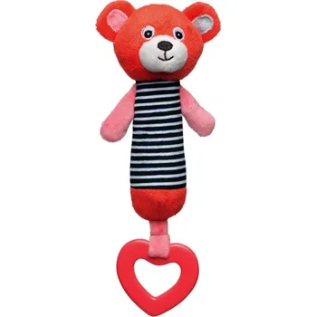 CANPOL BABIES Plyšová pískací činka s kousátkem MEDVÍDCI červená