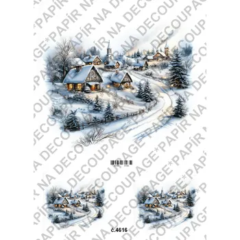 Umělecký papír Rýžový a soft papír na decoupage - Horské městečko - KB4616 Materiál: Soft, Rozměr: A4