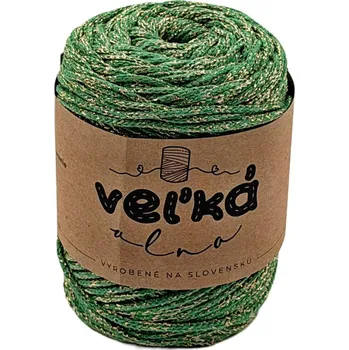 Příze VEĽKÁvlna VEL'KÁ vlna bavlněná šňůra na háčkování 2mm Smaragd se zlatou nitkou