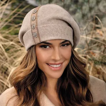 Čepice Krumlovanka Zimní dámská čepice 100% vlna Woolmark W-0818/960 - béžový melange