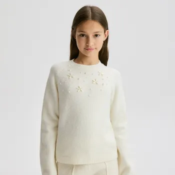 Dívčí svetr Reserved - Pletený svetr s aplikací - krémová - 846FH-01X - 846FH-01X-122