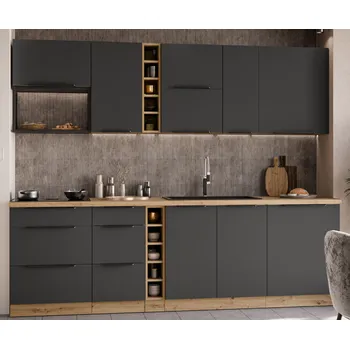 Kuchyňská linka Kuchyňská linka ARIA, sestava D1, (ZM), 255 cm, 13 skříněk, grafit/artisan