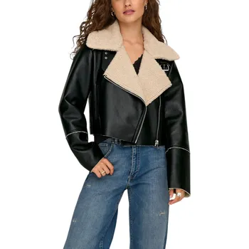 Dámská bunda Kožená bunda s umělou kožešinou Only černá | krémová 3458722