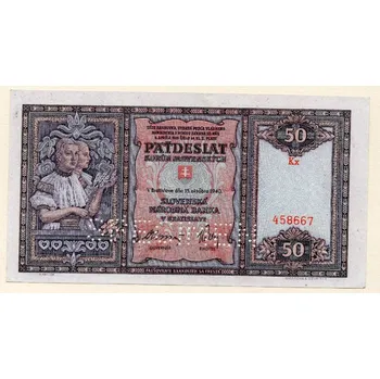 Slovenská republika – 50 korun 1940 S. Kx Specimen