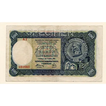 Slovenská republika – 100 korun 1940 S. A 2 Specimen II. emise