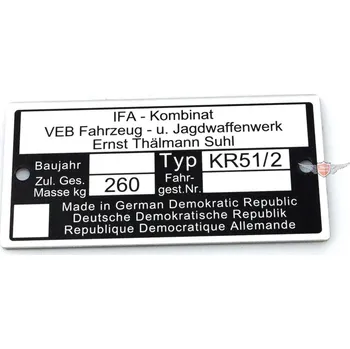 Spojovací materiál motoru Diverse / Import Typový štítek Simson pro KR 51/2 Moped Mokick MG00083320