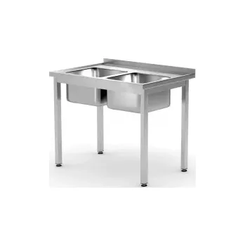 Jídelní stůl Stůl s dvoumístným dřezem, 100x60x85 cm | HENDI 811580