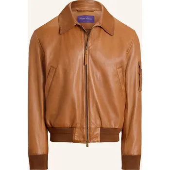 Pánská bunda Ralph Lauren Purple Label Pánská Kožená Bunda, hnědá, 52