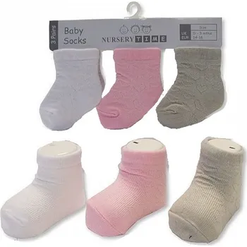 Kojenecké oblečení NURSERY Kojenecké ponožky 3 páry plastic SRDÍČKA Bílé,růžové,šedé, 0-3 měs.