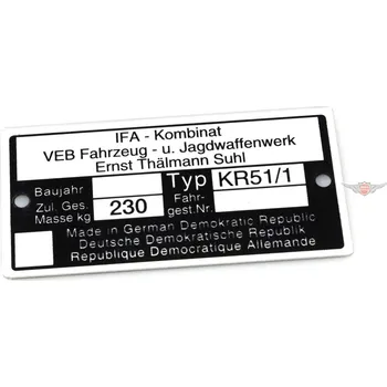 Spojovací materiál motoru Diverse / Import Typový štítek hliník 73,80 mm 37,09 mm 0,7 mm pro Simson Schwalbe KR51/1 MG00083351