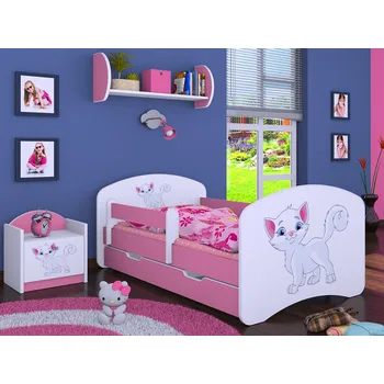 Dětská postel Svět pokojů SKLADEM Dětská postel s obrázkem Kevin 140 x 70 cm - KOČIČKA růžová