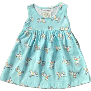 Dívčí šaty MINOTI Bavlněné šaty na ramínka Jednorožec sv.modré vel. 92-98cm