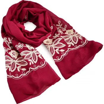 Šála Šála klasická - červená s vyšitými květy
