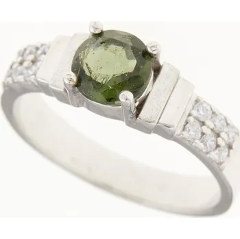 Prsten My Moldavite Stříbrný prsten s vltavínem a zirkony 326-8450 61.5 mm