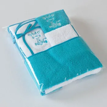 VEBA Dětský set žirafa - osuška 100x100, slinták, ručník + žínka