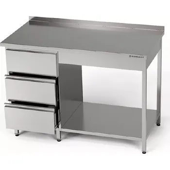 Dílenský stůl Nerezový pracovní stůl s blokem zásuvek a policí 1220x60x85 cm | FORGAST