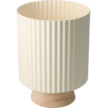 Květináč Home Styling Collection Kovový obal na květináč NORD, vlnitý okraj, dřevěná základna, Ø 18 × 23 cm