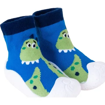 YOCLUB Ponožky s gumovou podrážkou DINO modrozelené - vel. 22