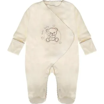 Kojenecký overall SOFIJA Overal na spaní rozpínací BOBO méďa Smetanový s rukavičkami vel. 50cm