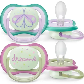 dudlíky Philips AVENT Šidítko 0-6m Ultra air NIGHT noční Dívka, 2ks