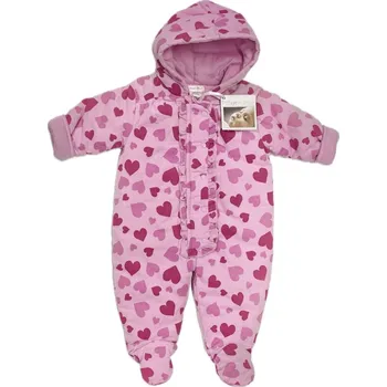 PITTER PATTER Zateplený overal růžový SRDÍČKA vel. 62cm (3-6m)