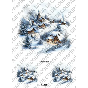 Umělecký papír Rýžový a soft papír na decoupage - Horské městečko - KB4613 Materiál: Soft, Rozměr: A4