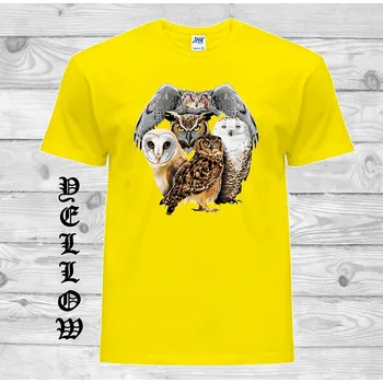 Pánské tričko panske-levne-bavlnene-tricko-digi-potisk-sovy Barva: Yellow - žlutá, velikost: XS